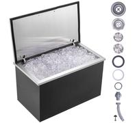 Bac à glace Drop-in VEVOR, 24 L Bac à glace en acier inoxydable, 610 x 508 x 382 mm Bac à glace commercial avec couvercle à charnière, Coffre de stockage de glace intégré, Tuyau d'évacuation et boucho