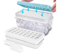 Bac a Glacon, Glacons Moule de Qualité Alimentaire Avec Couvercles, Libère Tous Les Glaçons en une Seconde, Sans BPA, 64 Bac à Glaçons (Bleue Bac a Glacons Avec Couvercle)