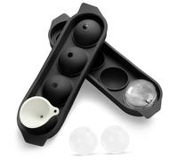 Bac a Glacon Silicone, 4x Glacons Moule, 4.5cm Rond Bac à Glacons avec Couvercle Ice Cube Tray Moule Glacon Silicone pour Bière Cocktail Whisky Fruits Nourriture pour Bébés - Noir