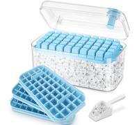 Bac a Glacons avec 150 Cubes de Glace, Glaçons Moule avec Couvercles incluant un Couvercle et un Récipient, il suffit d'appuyer pour libérer la Glace, 3 Niveaux, 1 Seau à Glace et une Pelle （Bleu）