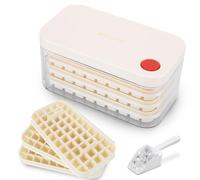 Bac a Glacons avec 150 Cubes de Glace, Glaçons Moule avec Couvercles incluant un Couvercle et un Récipient, il suffit d'appuyer pour libérer la Glace, 3 Niveaux, 1 Seau à Glace et une Pelle （Beige）