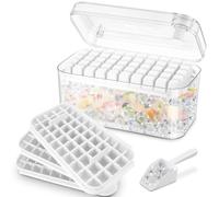 Bac à Glaçons avec 150 Cubes de Glace, Glaçons Moule avec Couvercles incluant un Couvercle et un Récipient, il suffit d'appuyer pour libérer la Glace, 3 Niveaux, 1 Seau à Glace et une Pelle (Blanc)