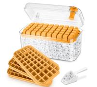 Bac à Glaçons avec 150 Cubes de Glace, Glaçons Moule avec Couvercles incluant un Couvercle et un Récipient, il suffit d'appuyer pour libérer la Glace, 3 Niveaux, 1 Seau à Glace et une Pelle （Orange）
