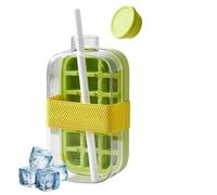 Bac à glaçons avec couvercle, bouteille d'eau 2 en 1 avec paille, libération de glace à une touche et sans toucher, bouteille de fabrication de glaçons pour congélateur, café, jus et boissons