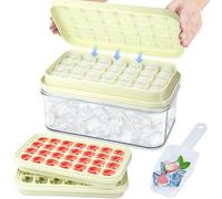 Bac a Glacons avec Couvercle, Lot de 2 Bac a Glacon en Silicone Empilable, Moule à Glaçons de 56 Grilles- Sans BPA, Bac à Glaçons en Carrés Faciles à Retirer, Adapté au Cocktails, Café (Blanc Crème)