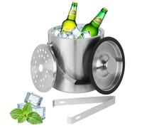 Bac à glaçons de 2 L, bac à glaçons en acier inoxydable 2 L, seau à glace en acier inoxydable, bac à glaçons isotherme à double paroi pour glaçons, idéal pour refroidir la bière