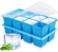 Bac à Glaçons en Silicone 4,5 cm Gros, JRISBO 2 Pack Moule Glaçon Carré XXL avec Couvercle et sans BPA, Empilable Bac a Glacon Barquette Plaque à Glaçons pour Whisky Café Cocktail