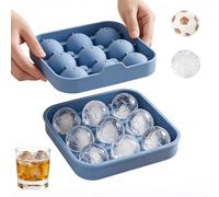 Bac à glaçons en silicone - Motif football - Avec couvercle - Sans BPA - Réutilisable - Rond - Pour boissons, anniversaire et fête de la Coupe du monde de football - Bleu