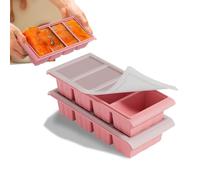 Bac à glaçons extra large en silicone avec couvercle, 2 pièces. Grand bac à glaçons pour 8 portions de 1 tasse. Idéal pour conserver soupes, bouillons et sauces. (Rose)