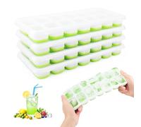 Bac à Glaçons, Lot de 4 Moule à Glaçons Silicone avec Couvercle, RISVOWO Ice Cube Tray Empilable, Carrés Bac Congelation, Glacon Moule Reutilisable pour Whisky, Cocktail, Glaces, Boissons(Vert)