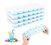 Bac à Glaçons, Lot de 4 Moule à Glaçons Silicone avec Couvercle, RISVOWO Ice Cube Tray Empilable, Carrés Bac Congelation, Glacon Moule Reutilisable pour Whisky, Cocktail, Glaces, Boissons(Bleu)