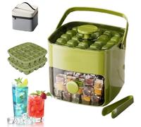 Bac à glaçons portable avec couvercle et bac à pression facile, machine à glaçons double couche réutilisable, moule à glaçons 48 pièces avec sac de transport et pince à glace pour congélateur, green