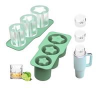 Bac à glaçons pour gobelet isotherme Stanley - 3 compartiments - Avec couvercle - Cylindre creux en forme d'étoile - Moule à glaçons en silicone réutilisable - Pour gobelets de 30 à 40 oz (vert)