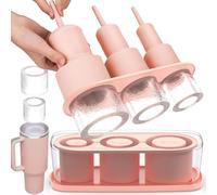 Bac à glaçons pour Stanley Cup, 3 compartiments, bac à glaçons, bac à glaçons en silicone avec couvercle et récipient, sans BPA, glaçons pour gobelet de 40 onces, boisson glacée, jus, whisky (Rosa)