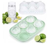 Bac à glaçons rond en silicone avec couvercle Vert | Lot de 6 glaçons sphériques différents de 5 cm, grand moule à glace rond, réutilisable et sans BPA, pour whisky et cocktail