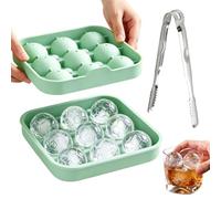Bac à Glaçons Silicone avec Couvercle et Pince, Moule à Glaçons Rond 9 Sphères Forme Ballon de Foot 3D 33cm, Sans BPA, Démoulage Facile, Idéal pour Whisky, Cocktail, Jus, Smoothies(Vert)