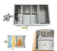 Bac À Graisse Pour Restaurant Sous Évier - Filtration En 4 Étapes Avec Panier Filtrant Et Couvercle Anti-odeurs - Séparateur Huile/eau En Acier De 0,7 Mm Pour Cuisines Domestiques ,40*25*25cm,A