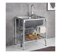Bac à Laver autoportant pour la buanderie/Le Garage avec étagère de Rangement, évier à Une cuve en Acier Inoxydable, 28x18.5x29.5inch