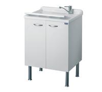 Negrari meuble avec évier Eco, pour intérieur, salle de bains, bois hydrofuge, évier en résine et plastique, axe PP, avec siphon,pieds réglables, portes battantes, de qualité, 85 cm de haut, blanc