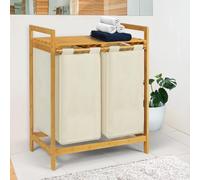 Bac À Linge Double Bambou Ali Tissu Écru Blanc