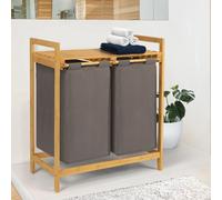 Bac À Linge Double Bambou Ali Tissu Gris Anthracite