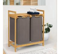 Bac À Linge Double Bambou Ali Tissu Gris Anthracite Gris