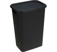Bac à linge en plastique aspect tressé 65 litres - anthracite - bac à linge sur pied avec couvercle et poignées de transport