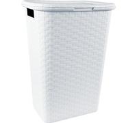 Bac à linge en plastique tressé 65 litres - blanc - bac à linge sur pied avec couvercle et poignées
