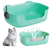 Bac à litière à côtés hauts 40, 6 x 27, 9 x 15, 2 cm, en plastique résistant aux éclaboussures, toilettes pour chat entrée basse avec pelle, forme d'oreille mignonne pour toutes les races, chaton, lap