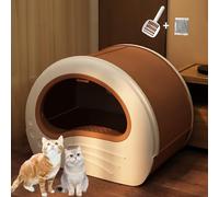 Bac a Litière Anti-Sable pour Chat, Toilettes pour Chat Fermées a Grand Espace, Bac a Litière pour Chat a Bords Hauts, Conception de Capsule Spatiale(Brown)