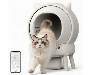 Bac à litière automatique autonettoyant pour chat, contrôlé par application WiFi 2,4 GHz, avec 9 capteurs de sécurité et protection anti-pincement pour les foyers multi-chats BLANC