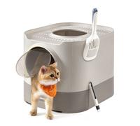 Bac À Litière, Pour Chat Xxl, Avec Couvercle, Oatmeal Et Gris Chaud