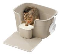Bac à Litière, avec Paroi Latérale et avec Un Tapis de Litière, Pelle, pour Grand Chat, Beige Cappuccino