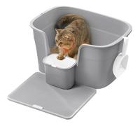 Bac à Litière, avec Paroi Latérale et avec Un Tapis de Litière, Pelle, pour Grand Chat, Gris Tourterelle