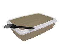 Bac à litière avec rebord + Pelle - AIME - Pour chat - Taupe - 44 x 34 x 11 cm