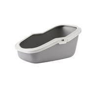 Savic Bac litière pour Chat Aseo - 56x39x27,5cm - Gris/Blanc - entrée abaissée - Dos surélevé - Bord Amovible - Facile à Nettoyer