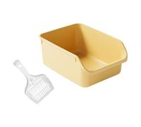 Bac à Litière Chat Semi Enveloppant Pot Chat Entrée Faible Anti-Fugue Surface Non-adhérente Grande Capacité Convient Aux Chats Maison, Jaune