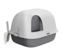 Bac À Litière Chat Semi-Fermé - Couvercle Supérieur Verrouillable Ouvrable, Pelle - 58 X 46 X 39 Cm - Pp Gris Blanc