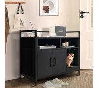 Bac à litière COSTWAY avec double porte, griffoir, étagère ouverte & 2 compartiments, litière, grotte pour chat, maison pour chat , pour chats chiens animaux domestiques (Noir)