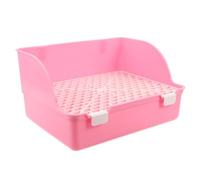 Bac à Litière D’angle Lapin Ultra Grand, Plastique Rose Grille | Séparation Urine et Litière, Base Solide Anti-basculement, Parois Hautes Anti-éclaboussures, pour Enclos