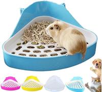 Bac à litière d'angle de qualité supérieure pour lapin, gain de place, avec grille amovible pour cochon d'Inde, lapin, furet et rat, facile à nettoyer (bleu)