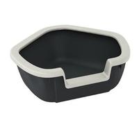 Ferplast – Bac à litière pour chat DAMA d'angle, bords hauts entrée basse 57,5×51,5×22 cm Noir