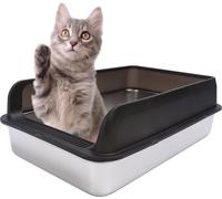Bac à litière en acier inoxydable anti-éclaboussures inodore facile à nettoyer côtés hauts semi-fermés avec couvercle pour grands chats noir extra grand : 60 x 40 10 cm / 23,6 15,7 3,9in