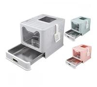 Bac à litière en acier inoxydable de type tiroir-MENGDA-Pliable-Anti-odeurs,antiadhésif,étanche-Pelle incluse-Gris