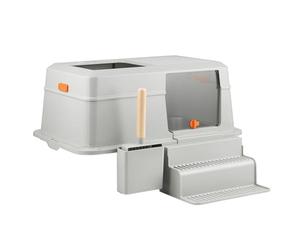 Bac à litière en acier inoxydable exclusif pour chats et chiens avec couvercle, entrée avant et sortie supérieure, pour nettoyage facile en métal pour escalade en intérieur (gris)