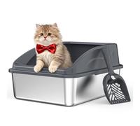 Bac à litière en acier inoxydable pour chaton | Boîte à litière en métal avec couvercle à côté haut pour petits chats ou chats blessés, bac à litière pour lapin, entrée basse, sans odeur, antiadhésive