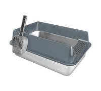 Bac à litière en Acier Inoxydable pour Chats, bac avec Couvercle, métal Facile Nettoyer Chats, Base Lisse pour la durabilité et la stabilité (50 * 35 * 24cm,Gris)
