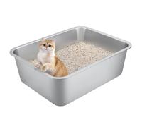 Bac à litière en acier inoxydable pour grands chats - Plateau haut en métal de 44,5 x 34,5 x 15,5 cm, anti-éclaboussures et anti-odeurs, design durable, résistant à la rouille, facile à nettoyer