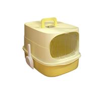 Bac à litière en Plastique, bac à litière en Plastique avec Couvercle, bac à litière à parois Hautes for Grands Chats et Chatons, Grand bac à litière avec Pelle(Yellow)