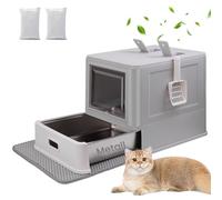 Bac à litière entièrement fermé avec couvercle, sac neutralisant les odeurs, bac à litière pour chat de grande taille, plateau en acier inoxydable extensible avec tapis de litière pour chat jusqu'à 15